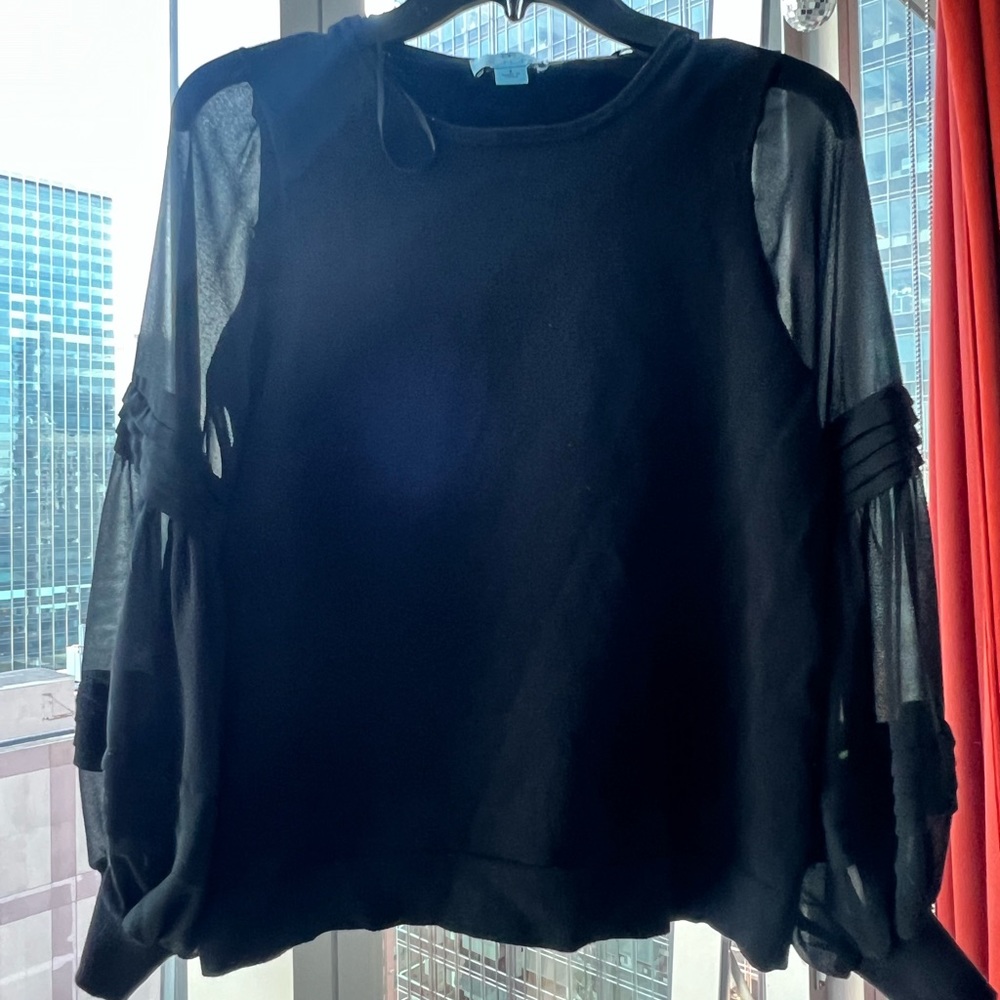 Black sweater with mesh sleeves